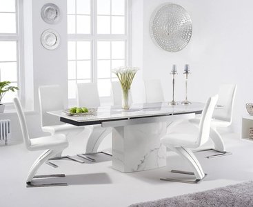 View Extending savona 160cm white ceramic dining table with 6 white aldo chairs View Extending savona 160cm white ceramic dining table with 6 white aldo chairs