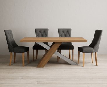 View Michigan 180cm solid oak and metal industrial dining table with 8 natural beatrix chairs View Michigan 180cm solid oak and metal industrial dining table with 8 natural beatrix chairs
