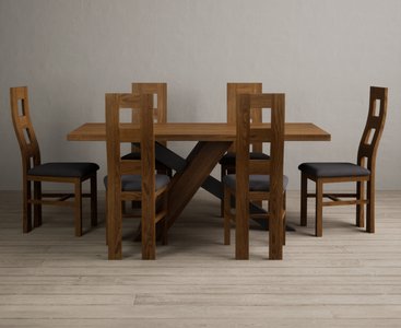 View Michigan 180cm rustic oak and metal black leg industrial dining table with 8 blue rustic solid oak chairs View Michigan 180cm rustic oak and metal black leg industrial dining table with 8 blue rustic solid oak chairs