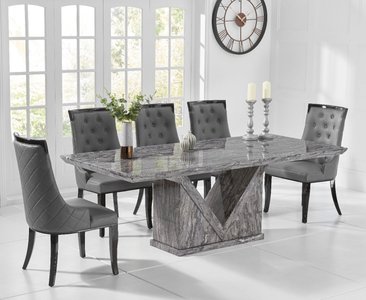 View Milan 220cm grey marble dining table with 8 grey francesca chairs View Milan 220cm grey marble dining table with 8 grey francesca chairs