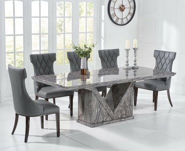 View Milan 220cm grey marble dining table with 8 grey sophia chairs View Milan 220cm grey marble dining table with 8 grey sophia chairs