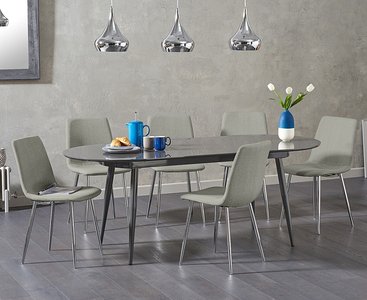 View Extending olivia dark grey high gloss dining table with 6 grey chairs View Extending olivia dark grey high gloss dining table with 6 grey chairs