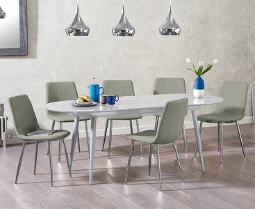 View Extending veneti light grey high gloss dining table with 4 grey chairs View Extending veneti light grey high gloss dining table with 4 grey chairs