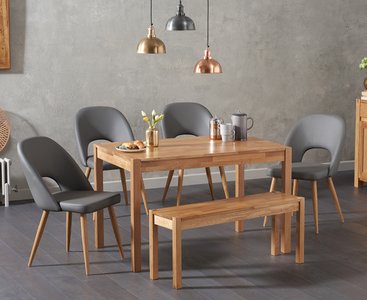 View York 120cm solid oak dining table with 4 grey hudson chairs with 2 oak benches View York 120cm solid oak dining table with 4 grey hudson chairs with 2 oak benches