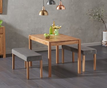 View York 120cm solid oak dining table with 2 grey benches View York 120cm solid oak dining table with 2 grey benches