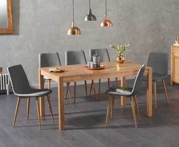 View York 150cm solid oak dining table with 8 grey chairs View York 150cm solid oak dining table with 8 grey chairs
