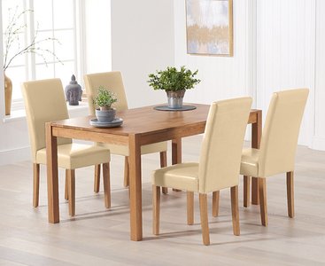 View York 120cm solid oak dining table with 4 cream olivia chairs View York 120cm solid oak dining table with 4 cream olivia chairs