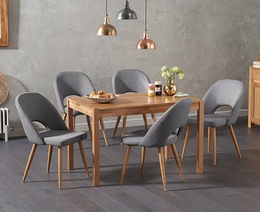 View York 120cm solid oak dining table with 4 grey chairs View York 120cm solid oak dining table with 4 grey chairs