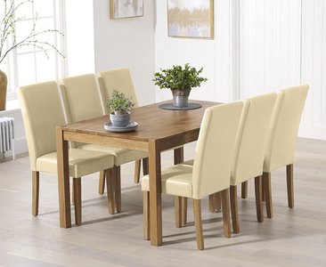 View York 150cm solid oak dining table with 8 cream olivia chairs View York 150cm solid oak dining table with 8 cream olivia chairs