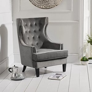 View Evelyn grey velvet armchair View Evelyn grey velvet armchair
