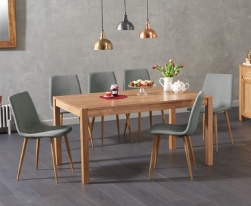 View York 150cm solid oak dining table with 8 grey chairs View York 150cm solid oak dining table with 8 grey chairs