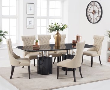 View Antonio 180cm black marble dining table with 8 cream sophia chairs View Antonio 180cm black marble dining table with 8 cream sophia chairs