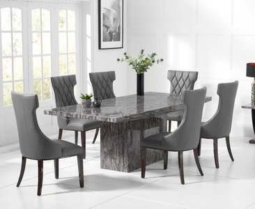 View Crema 160cm grey marble dining table with 8 grey sophia chairs View Crema 160cm grey marble dining table with 8 grey sophia chairs