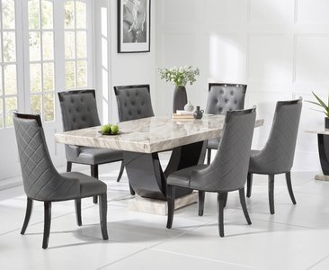 View Novara 170cm cream and black pedestal marble dining table with 4 cream francesca chairs View Novara 170cm cream and black pedestal marble dining table with 4 cream francesca chairs