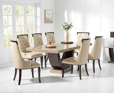 View Novara 200cm brown pedestal marble dining table with 12 cream francesca chairs View Novara 200cm brown pedestal marble dining table with 12 cream francesca chairs