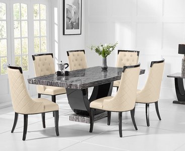View Novara 200cm dark grey pedestal marble dining table with 12 cream francesca chairs View Novara 200cm dark grey pedestal marble dining table with 12 cream francesca chairs
