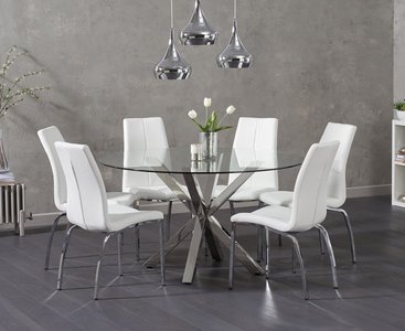 View Rodin round glass dining table with 4 grey marco chairs View Rodin round glass dining table with 4 grey marco chairs
