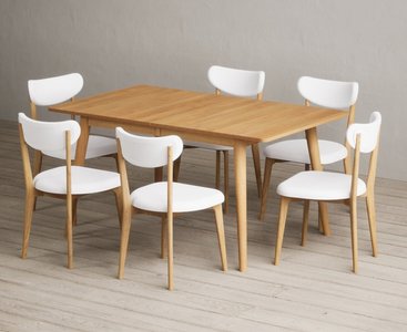 View Extending ruben 150cm retro oak dining table with 10 white nordic chairs View Extending ruben 150cm retro oak dining table with 10 white nordic chairs