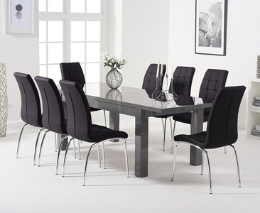 View Extending seattle 160cm dark grey high gloss dining table with 10 grey enzo chairs View Extending seattle 160cm dark grey high gloss dining table with 10 grey enzo chairs