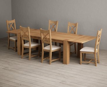 View Sheringham 200cm solid oak dining table with sheringham oak extensions -pair- with 10 light grey natural solid oak chairs View Sheringham 200cm solid oak dining table with sheringham oak extensions -pair- with 10 light grey natural solid oak chairs