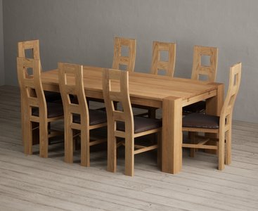 View Sheringham 200cm solid oak dining table with 8 brown natural chairs View Sheringham 200cm solid oak dining table with 8 brown natural chairs