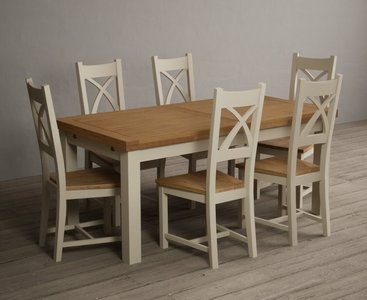 View Extending buxton 180cm oak and cream painted dining table with 12 linen painted chairs View Extending buxton 180cm oak and cream painted dining table with 12 linen painted chairs