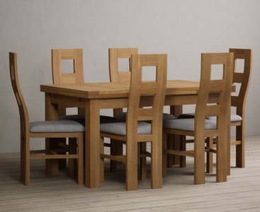 View Extending buxton 140cm solid oak dining table with 10 blue natural chairs View Extending buxton 140cm solid oak dining table with 10 blue natural chairs