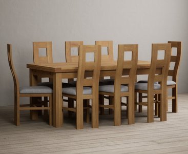 View Extending buxton 180cm solid oak dining table with 10 blue natural chairs View Extending buxton 180cm solid oak dining table with 10 blue natural chairs
