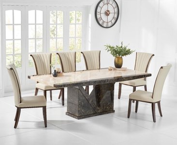 View Tenore 180cm marble dining table with 8 cream lorient chairs View Tenore 180cm marble dining table with 8 cream lorient chairs