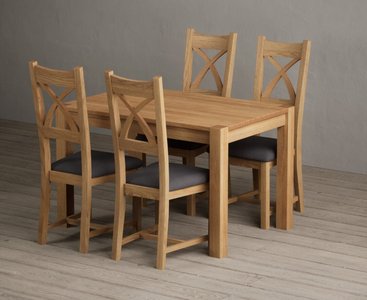 View Thetford 120cm oak dining table with 4 light grey natural solid oak chairs View Thetford 120cm oak dining table with 4 light grey natural solid oak chairs