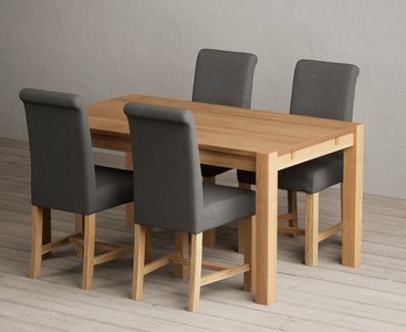View Thetford 150cm oak dining table with 6 blue scroll back chairs View Thetford 150cm oak dining table with 6 blue scroll back chairs