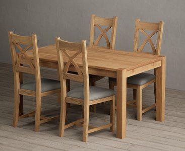 View Thetford 150cm oak dining table with 4 cream natural solid oak chairs View Thetford 150cm oak dining table with 4 cream natural solid oak chairs