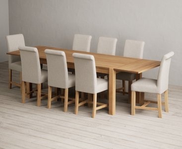 View Thetford 180cm oak dining table with thetford 45cm oak extensions with 6 grey scroll back chairs View Thetford 180cm oak dining table with thetford 45cm oak extensions with 6 grey scroll back chairs