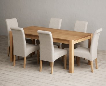 View Thetford 180cm oak dining table with 6 blue scroll back chairs View Thetford 180cm oak dining table with 6 blue scroll back chairs