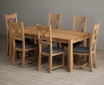 View Thetford 180cm oak dining table with 8 brown natural solid oak chairs View Thetford 180cm oak dining table with 8 brown natural solid oak chairs