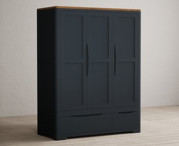 View Pembridge oak and dark blue painted triple wardrobe View Pembridge oak and dark blue painted triple wardrobe