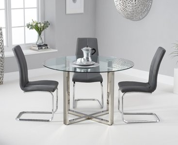 View Vaso 120cm round glass dining table with 4 grey gianni chairs View Vaso 120cm round glass dining table with 4 grey gianni chairs
