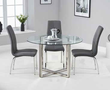 View Vaso 120cm round glass dining table with 4 white marco chairs View Vaso 120cm round glass dining table with 4 white marco chairs