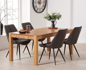 View Thetford 150cm oak dining table with 4 brown brody chairs View Thetford 150cm oak dining table with 4 brown brody chairs