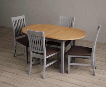 View Extending warwick oak and light grey painted dining table with 4 light grey warwick chairs View Extending warwick oak and light grey painted dining table with 4 light grey warwick chairs