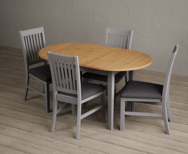 View Extending warwick oak and light grey painted dining table with 4 light grey warwick chairs View Extending warwick oak and light grey painted dining table with 4 light grey warwick chairs