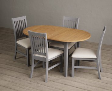 View Extending warwick oak and light grey painted dining table with 4 light grey warwick chairs View Extending warwick oak and light grey painted dining table with 4 light grey warwick chairs