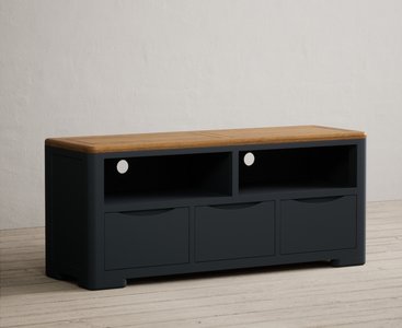 View Pembridge oak and dark blue painted large tv cabinet View Pembridge oak and dark blue painted large tv cabinet