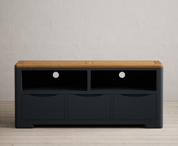 View Pembridge oak and dark blue painted large tv cabinet View Pembridge oak and dark blue painted large tv cabinet