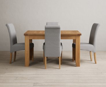 View Extending yateley 130cm solid oak dining table with 6 brown scroll back chairs View Extending yateley 130cm solid oak dining table with 6 brown scroll back chairs