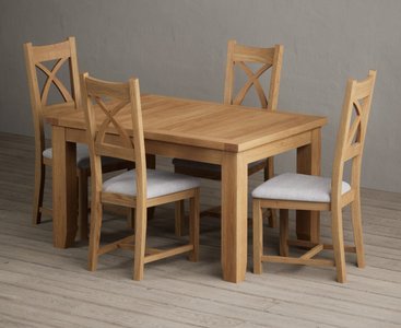View Extending yateley 130cm solid oak dining table with 4 oak natural chairs View Extending yateley 130cm solid oak dining table with 4 oak natural chairs