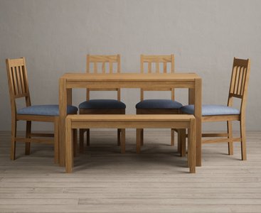 View York 120cm solid oak dining table with 2 light grey york chairs with 1 oak bench View York 120cm solid oak dining table with 2 light grey york chairs with 1 oak bench