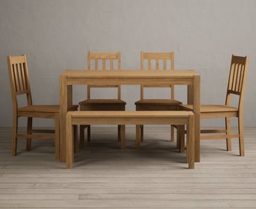 View York 120cm solid oak dining table with 2 light grey york chairs with 1 oak bench View York 120cm solid oak dining table with 2 light grey york chairs with 1 oak bench