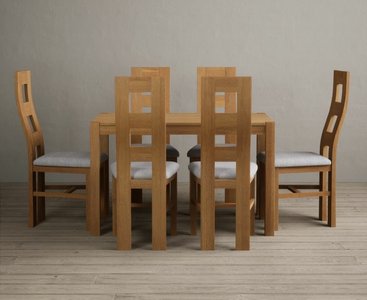 View York 120cm solid oak dining table with 6 blue natural chairs View York 120cm solid oak dining table with 6 blue natural chairs