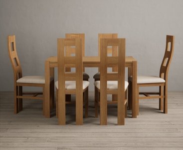 View York 120cm solid oak dining table with 6 blue natural chairs View York 120cm solid oak dining table with 6 blue natural chairs